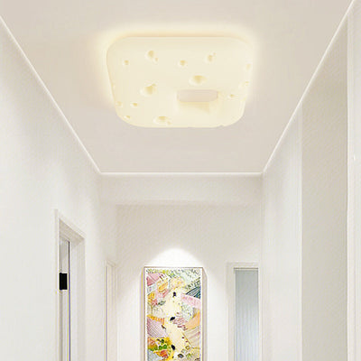 Contemporary Nordic Cream Cookies Design Square PE Shade LED Flush Mount Ceiling Light For Living Room