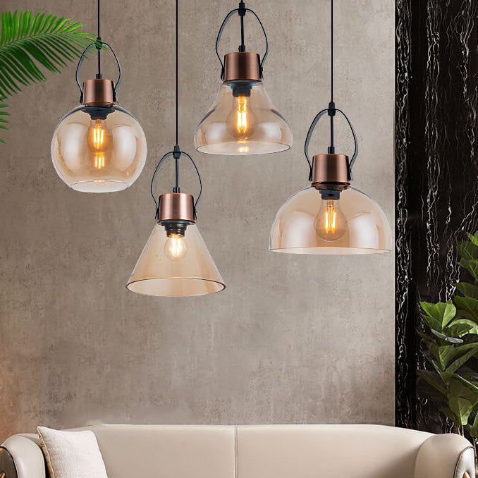 Industrial Minimalist Wrought Iron Glass 1-Light Pendant Light