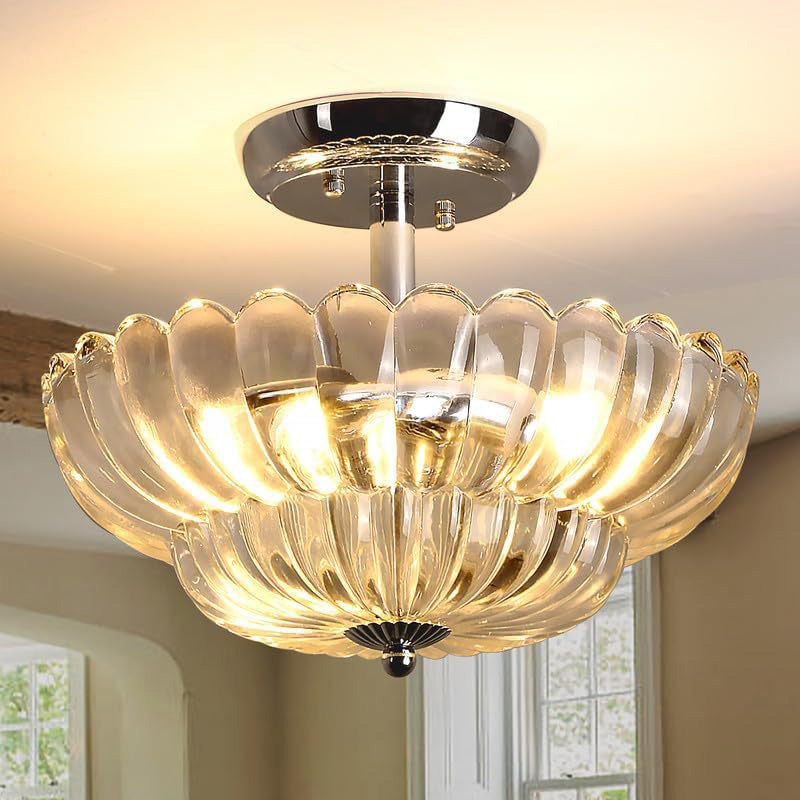 Contemporary Scandinavian Umbrella Iron Acrylic 3-Light Semi-Flush Mount Ceiling Light For Living Room