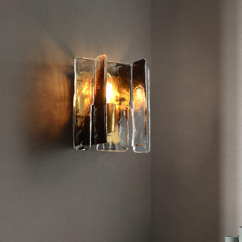 Modern Luxury Rectangle Copper Glass 1-Light Wall Sconce Lamp For Living Room