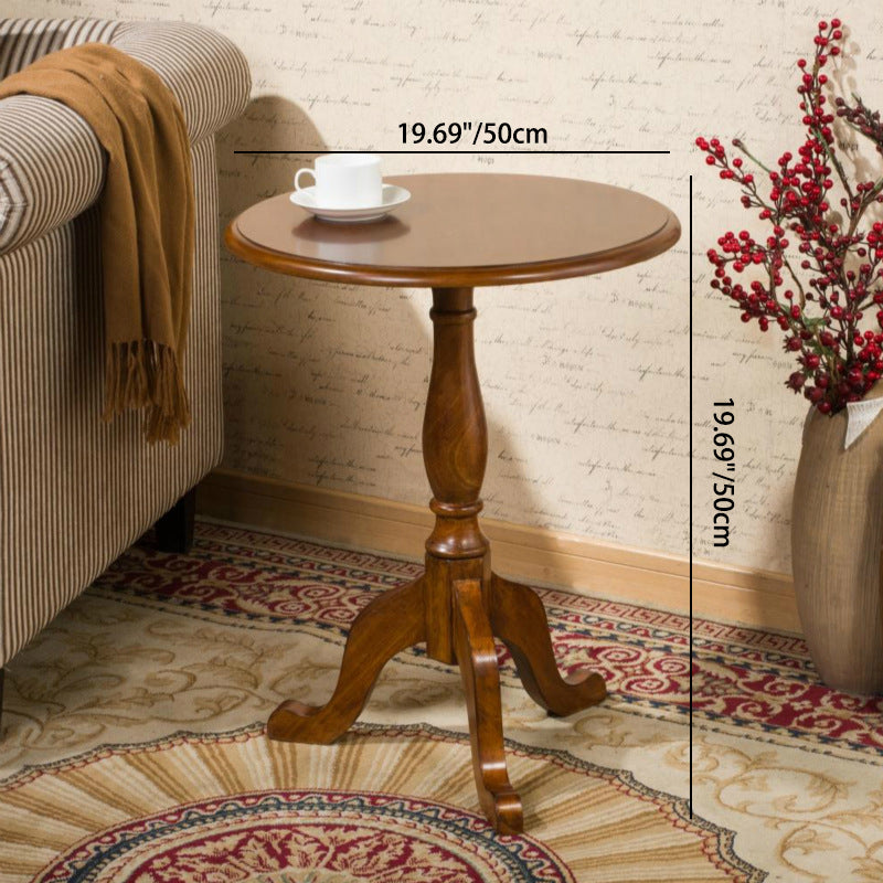 Traditional European Round Wood Tripod Base End Table For Living Room