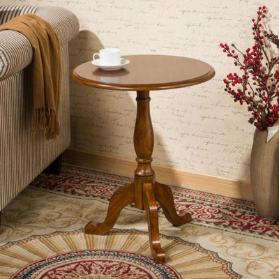 Traditional European Round Wood Tripod Base End Table For Living Room