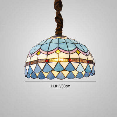 Traditional Tiffany Half Globe Iron Stained Glass 1-Light Pendant Light For Bedroom