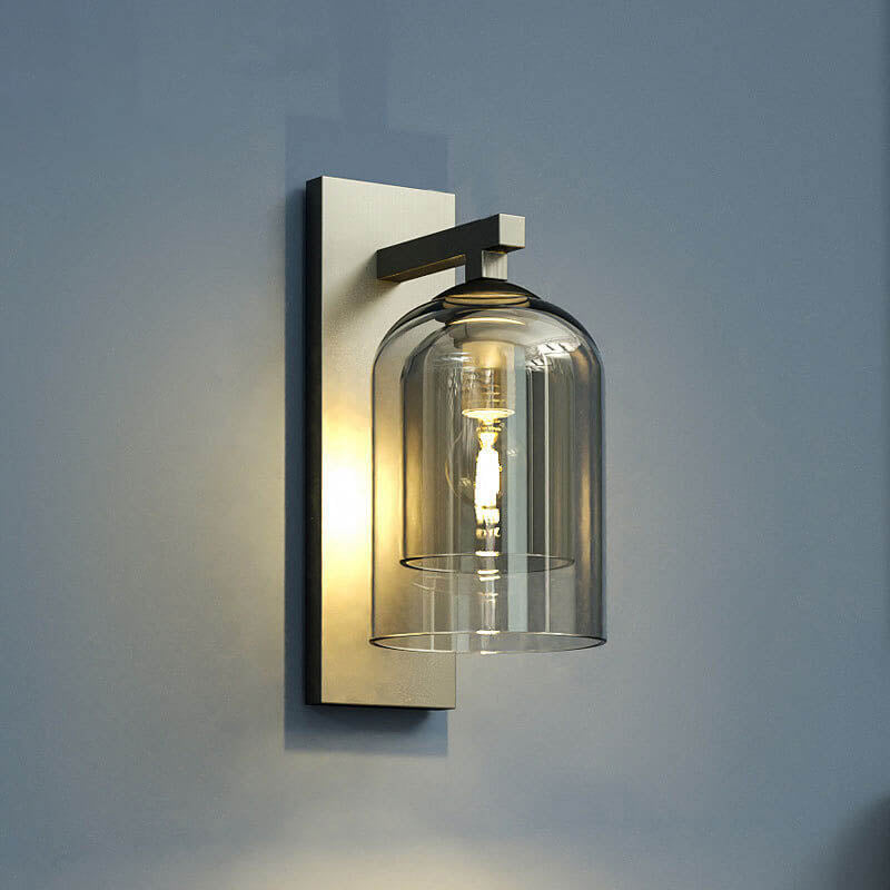 Contemporary Nordic Dual Glass Cup Overlapping Iron 1-Light Wall Sconce Lamp For Living Room