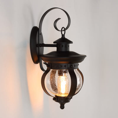 European Retro Wrought Iron Glass Jar 1-Light Outdoor Waterproof Wall Sconce Lamp