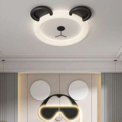 Contemporary Creative Cartoon Panda PE Resin LED Kids Flush Mount Ceiling Light For Bedroom