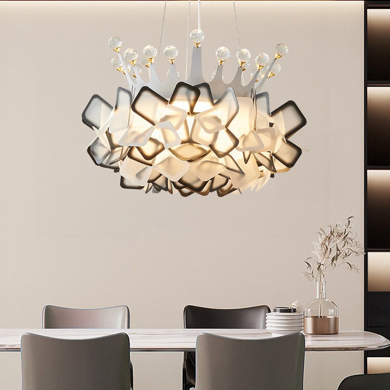 Contemporary Creative Hardware Crown Decor PVC Petal Shade LED Pendant Light For Living Room