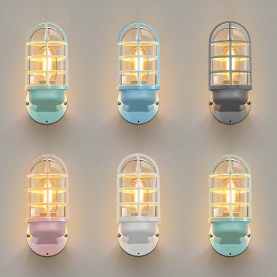 Contemporary Creative Macaron Cylinder Grid Iron Glass 1-Light Wall Sconce Lamp For Living Room