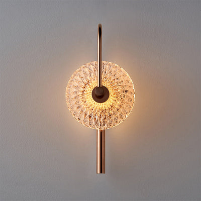 Modern Minimalist Round Stainless Steel Glass LED Wall Sconce Lamp For Bedroom