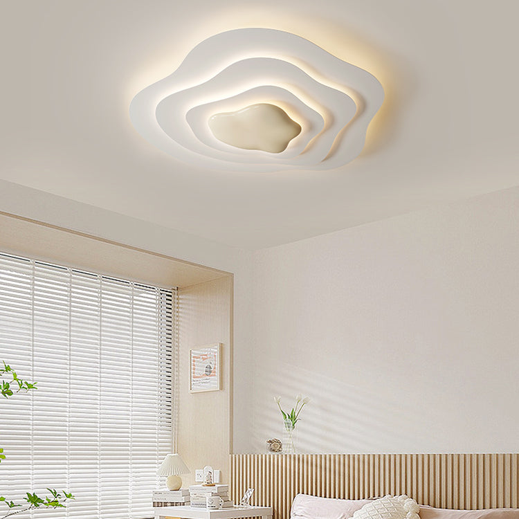 Modern Minimalist Cream Cloud Resin Iron LED Flush Mount Ceiling Light For Bedroom