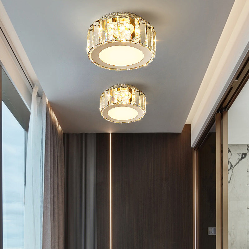 Modern Luxury Stainless Steel Radiant Prismatic Crystal Acrylic Shade LED Flush Mount Ceiling Light For Living Room