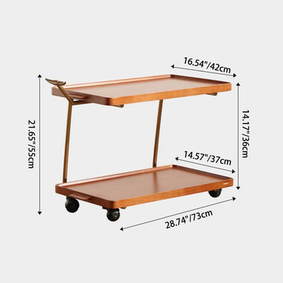 Contemporary Retro Rectangular Rubber Wood Stainless Steel Movable Side Table 2-Tier For Living Room