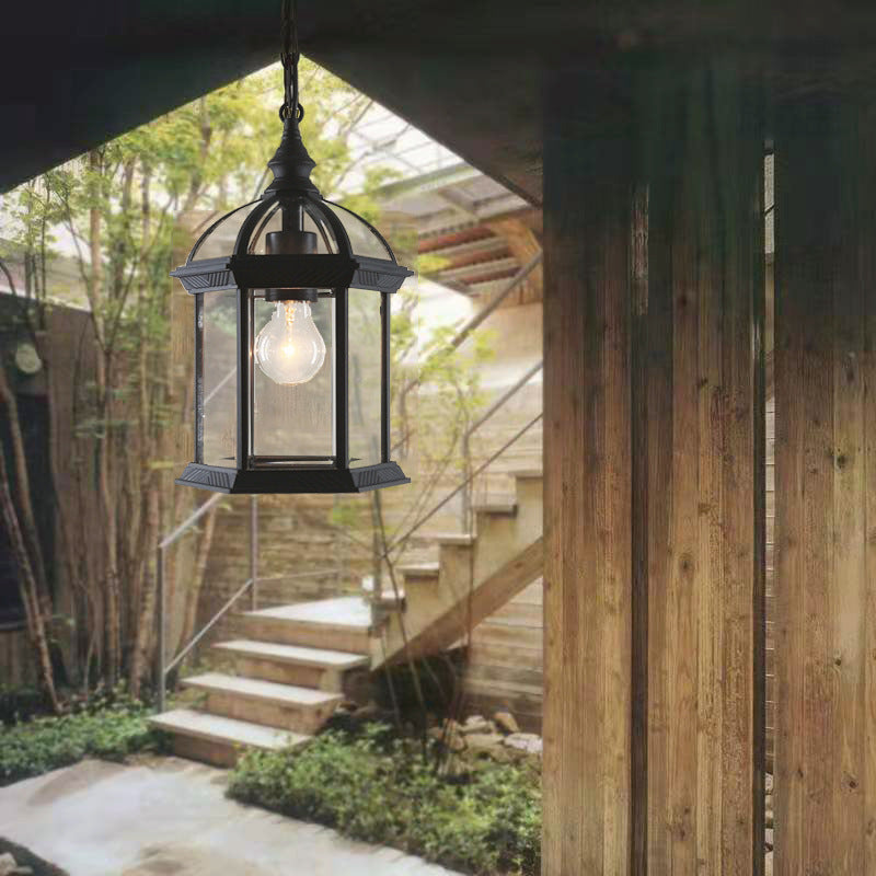 Modern Minimalist Hexagonal Column Aluminum Glass 1-Light Outdoor Pendant Light For Garden