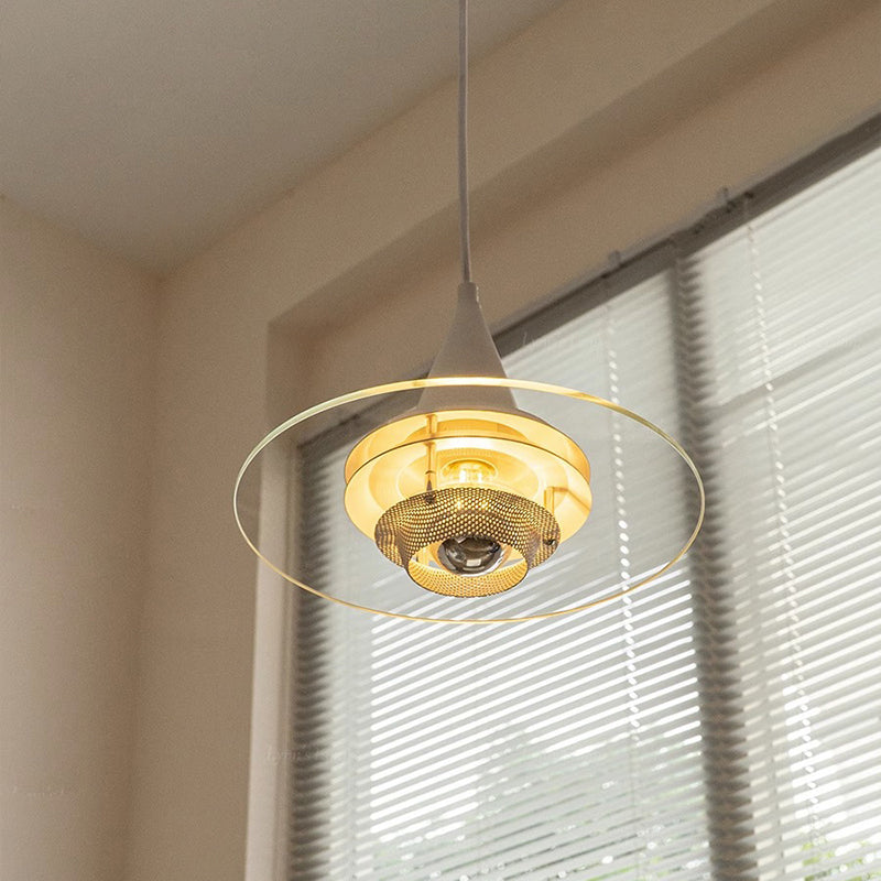 Contemporary Nordic Round Flying Saucer Cone Hardware Glass 1-Light Pendant Light For Living Room