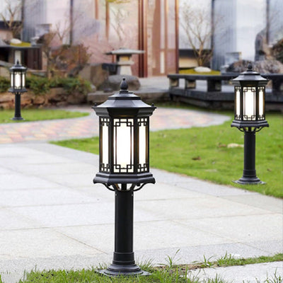 Traditional Chinese Waterproof Solar Aluminum Glass Cylinder LED Landscape Lighting Outdoor Light For Garden