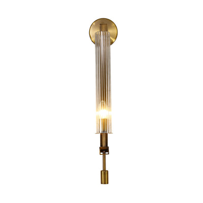 Contemporary Simplicity Hardware Ribbed Glass Column 1-Light Wall Sconce Lamp For Living Room