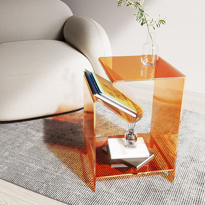 Modern Minimalist Square Acrylic End Table Two Tiers For Living Room