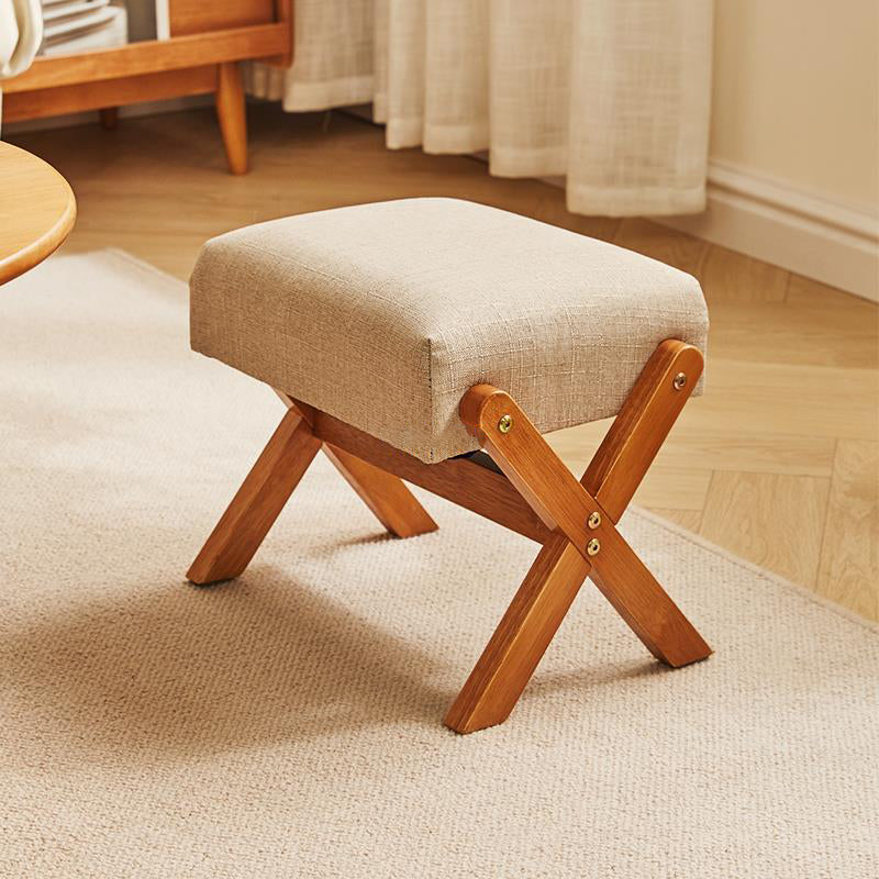 Contemporary Simplicity Wood Linen X-Shaped Legs Footstool Backless Armless For Entryways