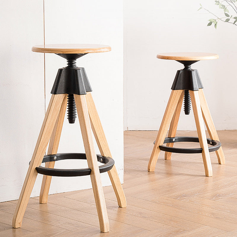 Contemporary Scandinavian Round Tripod Base Solid Wood Bar Stool Footrest For Dining Room