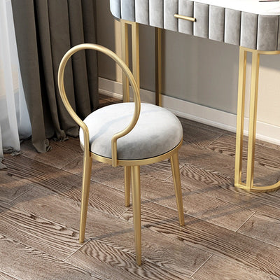 Modern Minimalist Round Sponge Velvet Leather Metal Vanity Stool For Bedroom