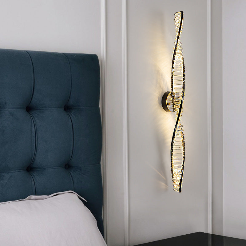 Contemporary Scandinavian Copper Crystal Twisted Design LED Wall Sconce Lamp For Living Room