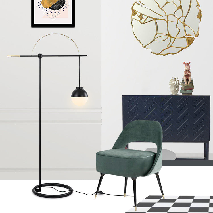 Contemporary Scandinavian Fishing Rod Iron Glass 1-Light Standing Floor Lamp For Living Room