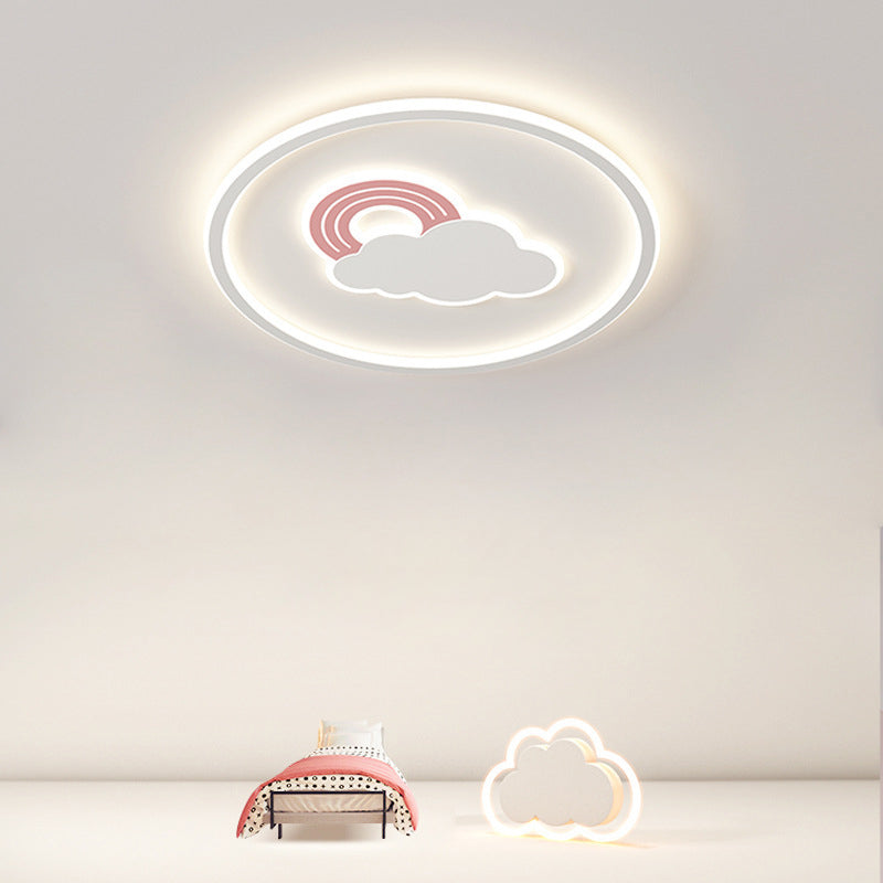 Contemporary Creative Cartoon Cloud Rainbow Acrylic LED Flush Mount Ceiling Light For Living Room