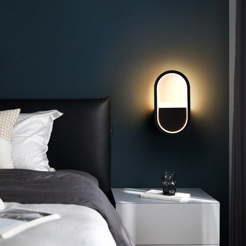 Modern Minimalist Iron Silicone Elliptical Circular Arc LED Wall Sconce Lamp For Bedroom