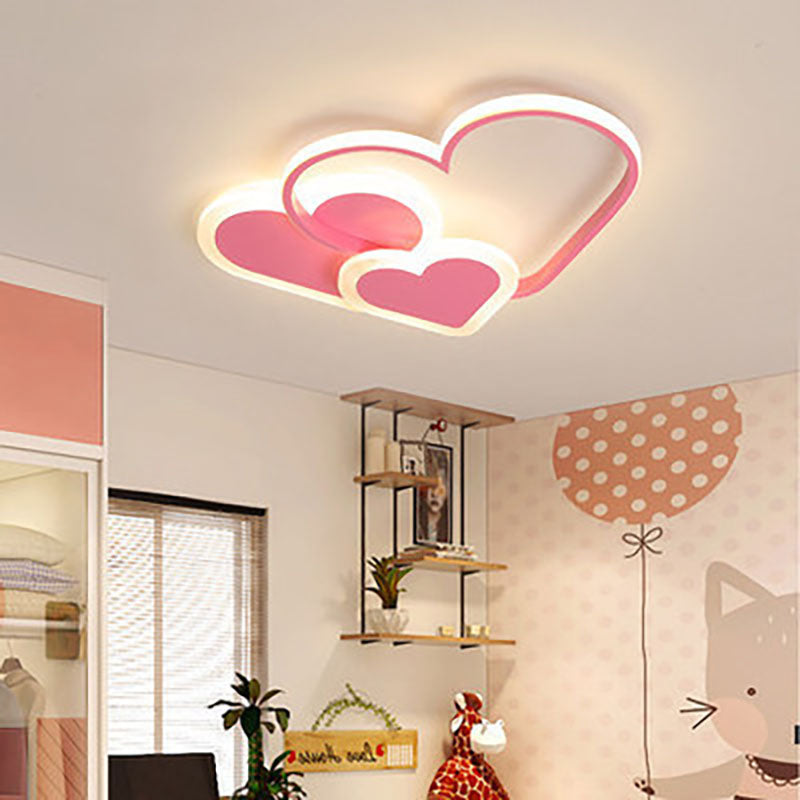 Contemporary Scandinavian Heart Shape Acrylic Hardware LED Flush Mount Ceiling Light For Bedroom