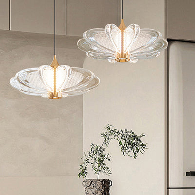 Modern Minimalist Round Flower Petal Carbon Steel Aluminum Acrylic LED Pendant Light For Bedroom