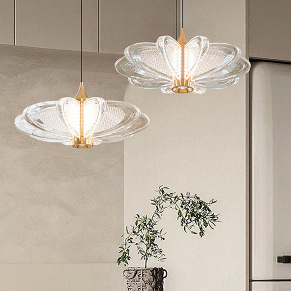 Modern Minimalist Round Flower Petal Carbon Steel Aluminum Acrylic LED Pendant Light For Bedroom