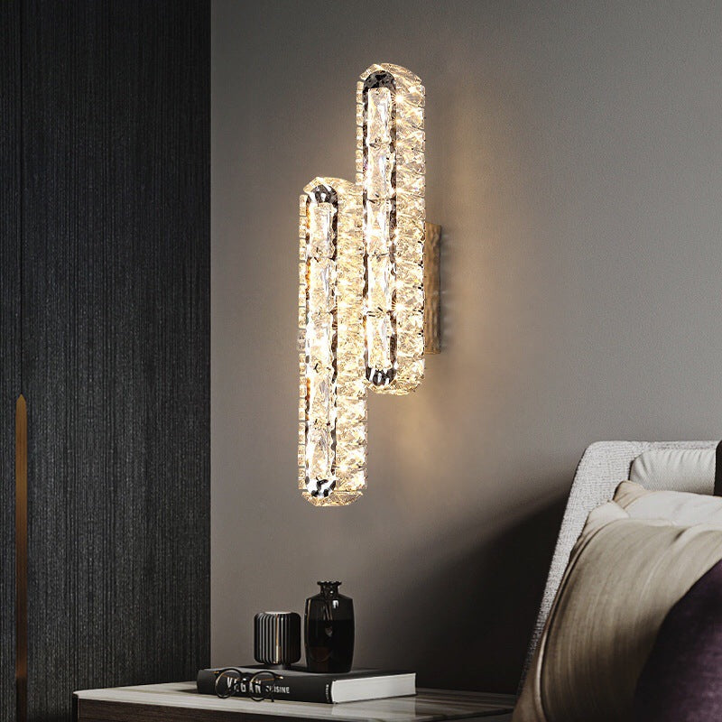 Modern Luxury Stainless Steel Crystal Elliptical Strip LED Wall Sconce Lamp For Living Room