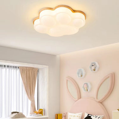 Modern Minimalist Cat's Paw Iron Solid Wood LED Flush Mount Ceiling Light For Bedroom