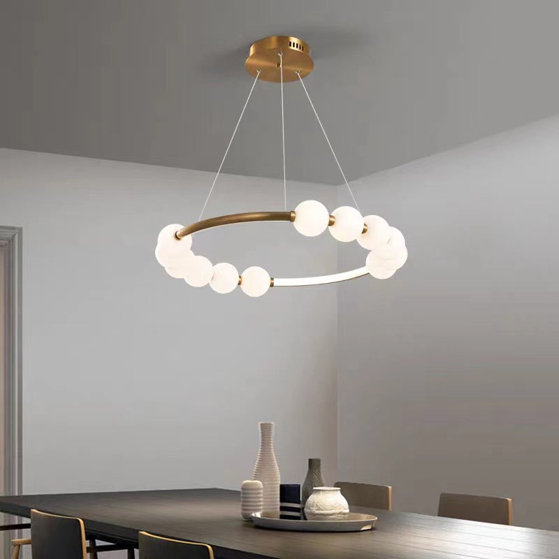 Modern Minimalist Round Aluminum Glass LED Chandelier For Living Room