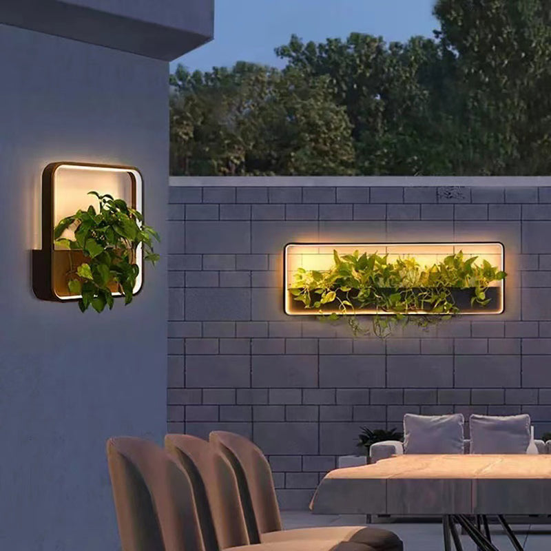 Modern Minimalist Square Geometric Frame Outdoor Waterproof LED Wall Sconce Lamp For Garden