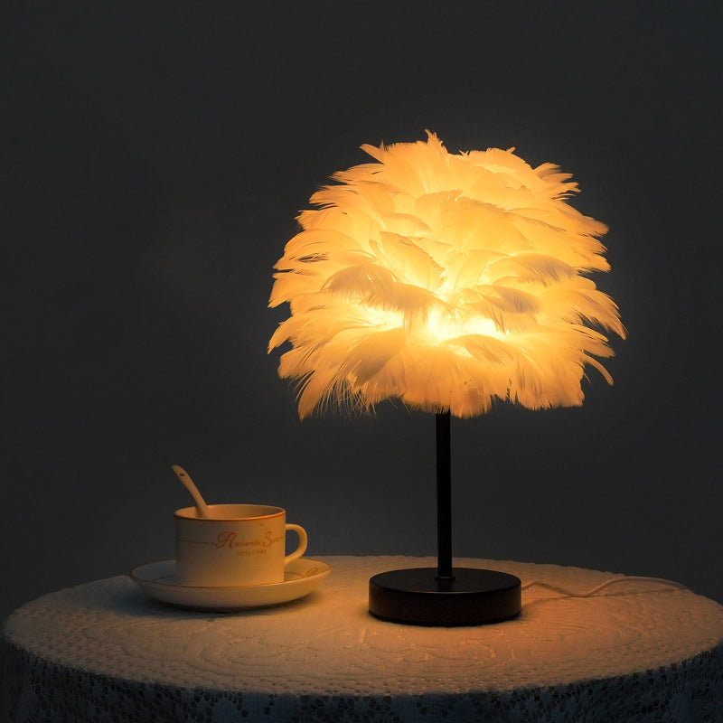 Contemporary Creative Feather USB LED Table Lamp For Bedroom