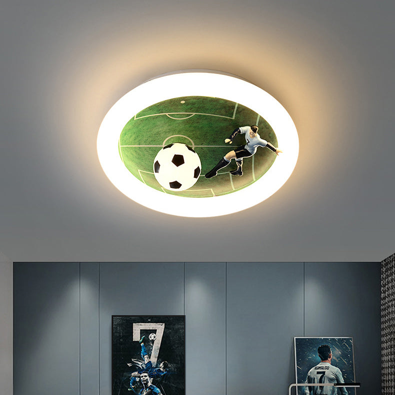 Contemporary Creative Kids Football Iron Acrylic LED Flush Mount Ceiling Light For Bedroom