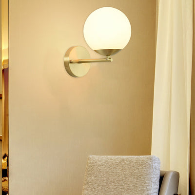 Modern Minimalist Round Ball Copper Glass 1-Light Wall Sconce Lamp For Living Room