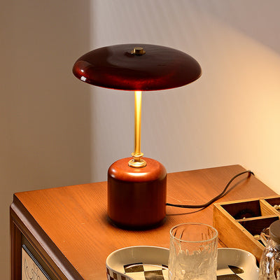 Contemporary Retro Brass Wood Glass Round Cylinder LED Table Lamp For Bedside