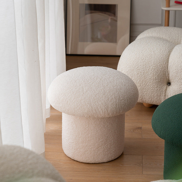 Modern Minimalist Mushroom Cylinder Lambswool Wood Vanity Stool For Bedroom