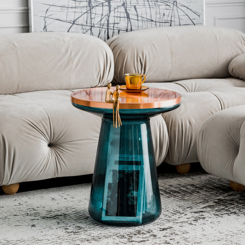 Modern Minimalist Round Cone Hardware Glass Coffee Table For Living Room