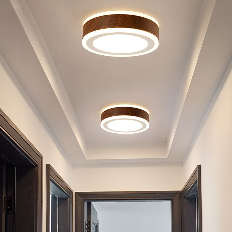 Modern Minimalist Round Square Wood Grain Hardware Acrylic LED Flush Mount Ceiling Light For Living Room