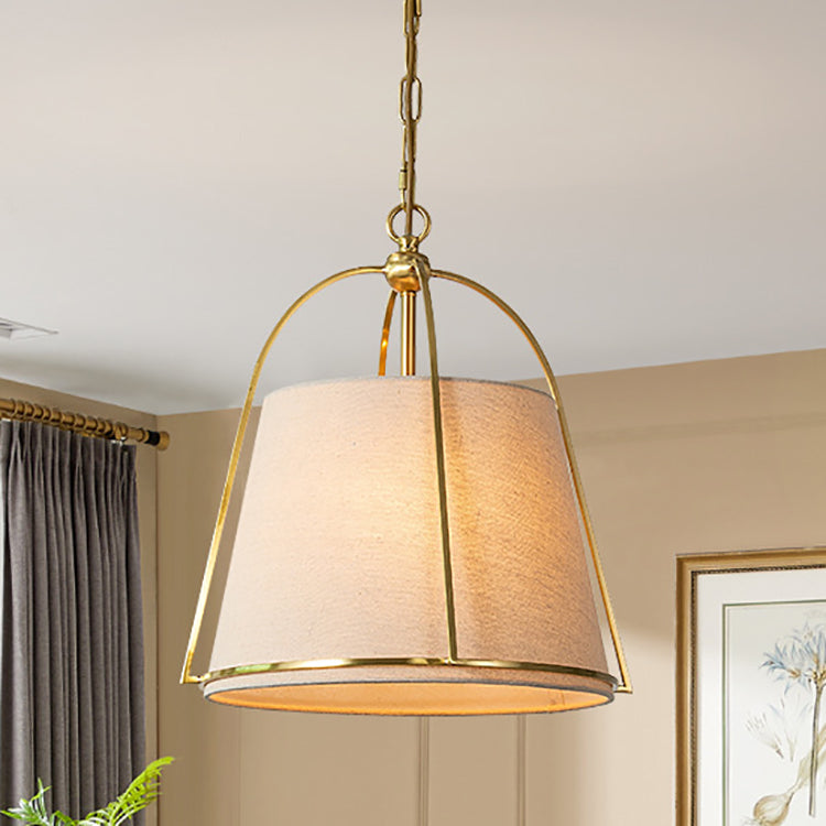 Modern Minimalist Cylinder Copper Fabric 3-Light Pendant Light For Bedroom