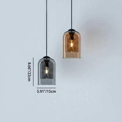 Modern Simplicity Cylinder Round Glass Iron 1-Light Pendant Light For Living Room