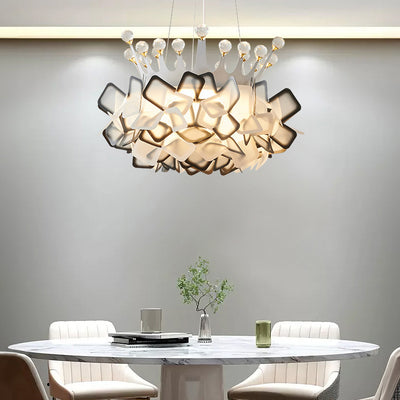 Contemporary Creative Hardware Crown Decor PVC Petal Shade LED Pendant Light For Living Room