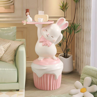 Contemporary Creative Cartoon Rabbit Resin Side Table 1-Tray For Living Room