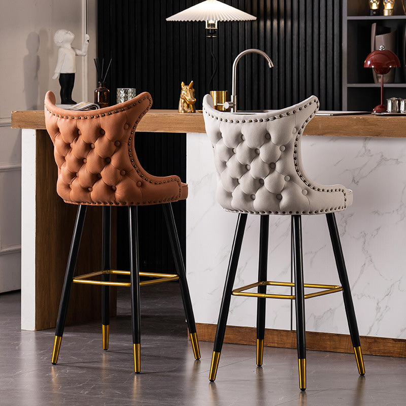 Contemporary Luxury Tufted Velvet Upholstered Bar Stool Wingback Footrest For Dining Room