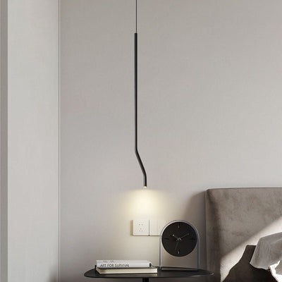 Modern Minimalist Bent Fine Tube All Copper LED Pendant Light For Bedroom