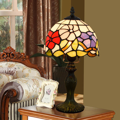 Traditional Tiffany Flower Aluminum Stained Glass 1-Light Table Lamp For Bedroom