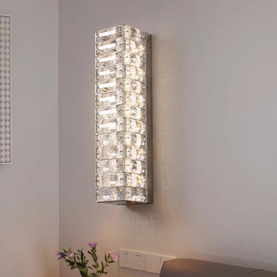 Modern Luxury Rectangle Stainless Steel Crystal LED Wall Sconce Lamp For Bedroom